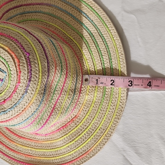 Summer Ladies Sun Beach Paper Straw Neon Stripe Hat Floppy Foldable Med Brim - Picture 9 of 12